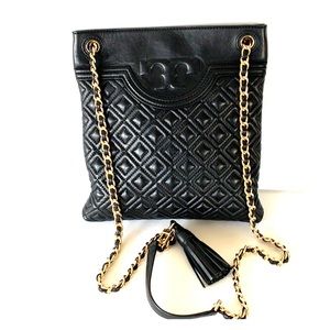 Black Leather Tory Burch Cross Over Bag